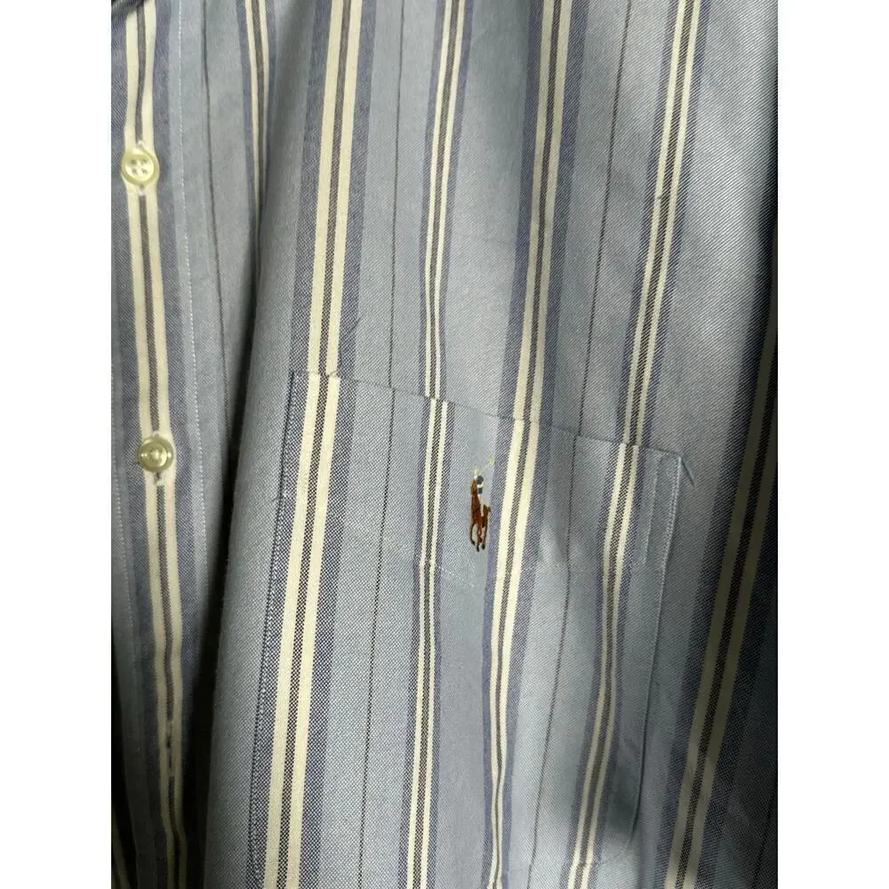 Polo Ralph Lauren Mens Blake Blue Stripe Oxford Button Down 100% cotton Shirt XL